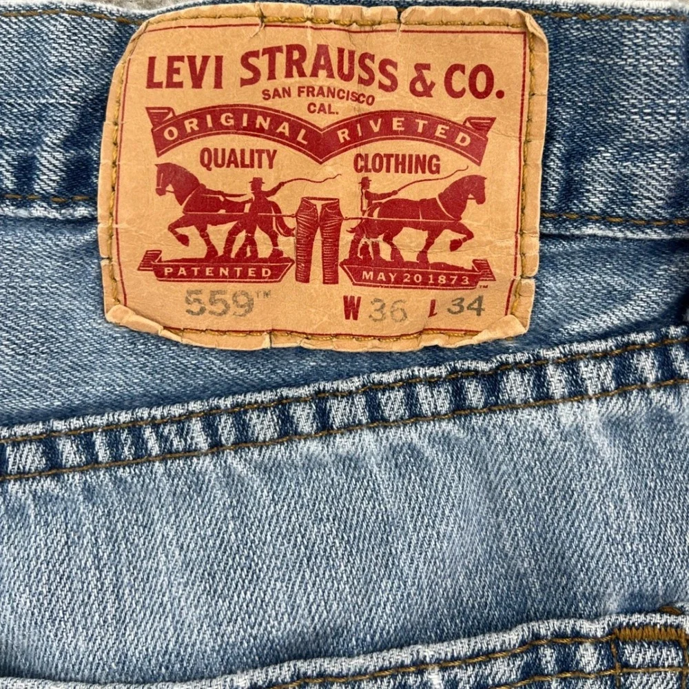 Levi's 559 Relaxed Straight Jeans Mens 36x34‎ Light Wash Denim 90s Y2K Grunge